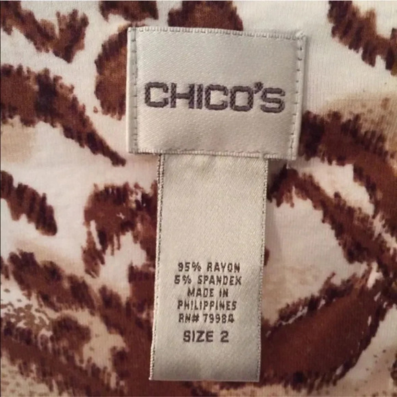 Chico’s Animal Leopard Tiger Print Stretch Top Blouse 2 Medium 12 Scoop Neck - Picture 3 of 6